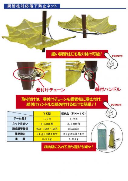 鋼管柱対応落下防止ネット【YK型】